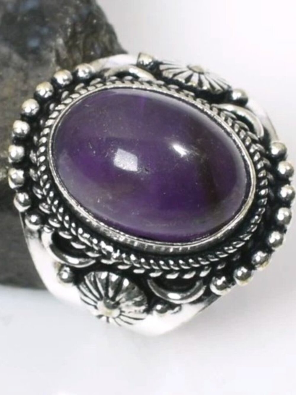 Amethyst Gemstone Sterling Silver Handmade Ring 7.25